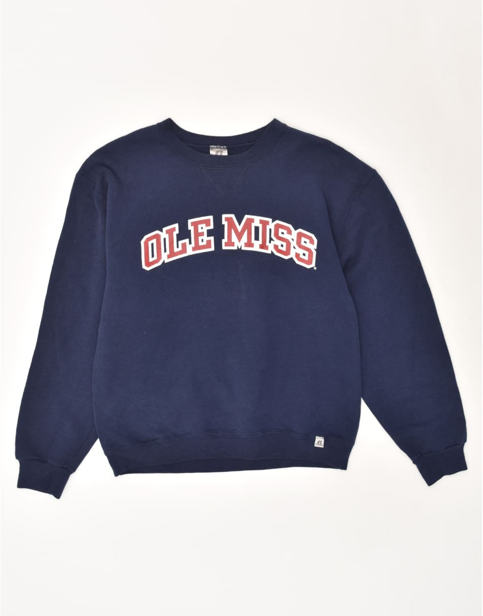 Vintage Russell Athletic Size M Graphic Sweatshirt Jumper in Navy Blue