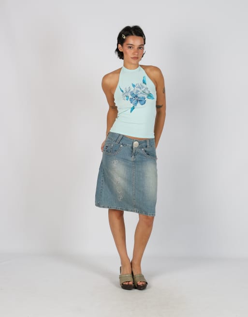 Vintage S denim midi skirt in blue, 1 of 4