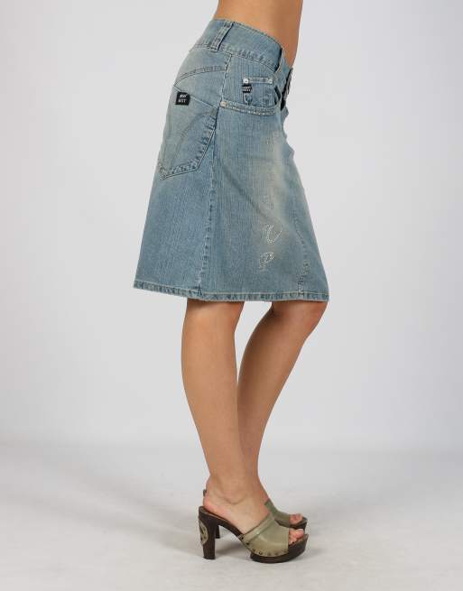 Vintage S denim midi skirt in blue, 2 of 4