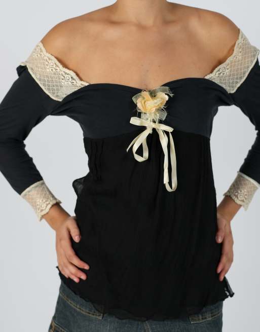 Vintage S woven top in black, 4 of 4