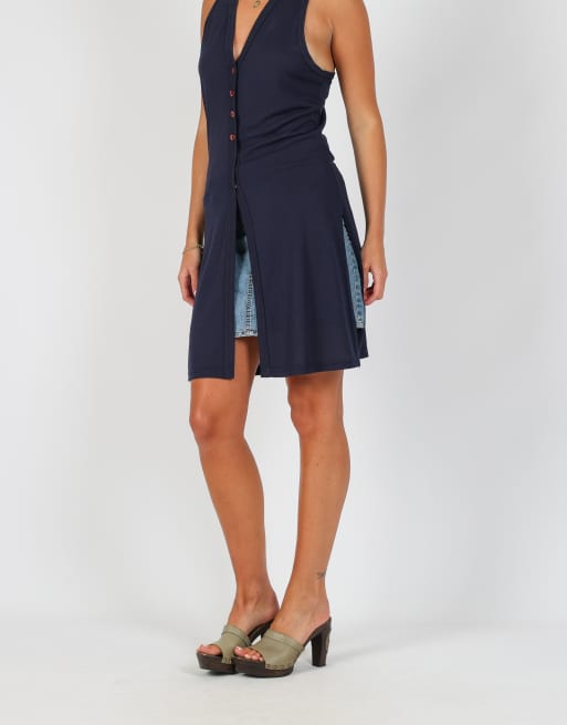 Vintage S woven top in navy blue, 2 of 4