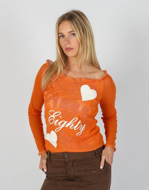 Vintage Salepepe S long sleeve top in orange, 3 of 4