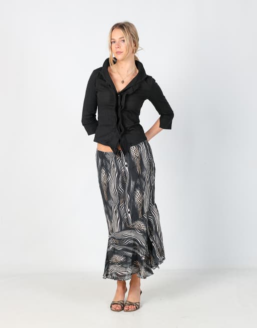 Vintage Sangermano S woven midi skirt in charcoal grey
