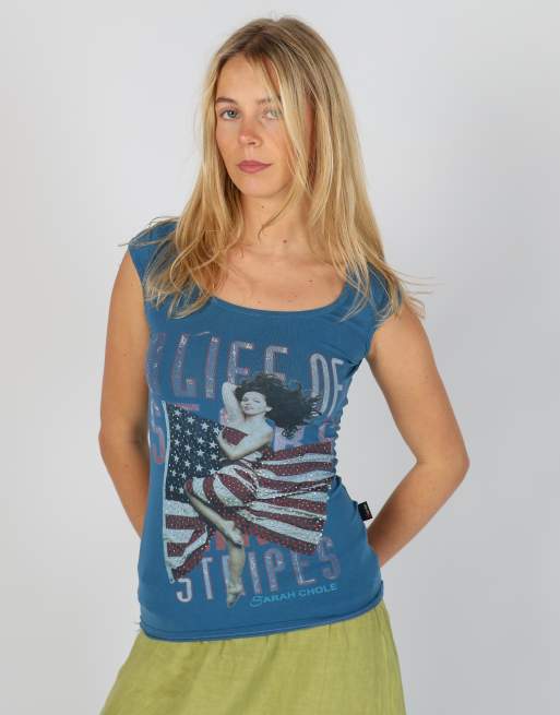 Vintage Sarah Chole XS baby tee in blue, 3 of 4