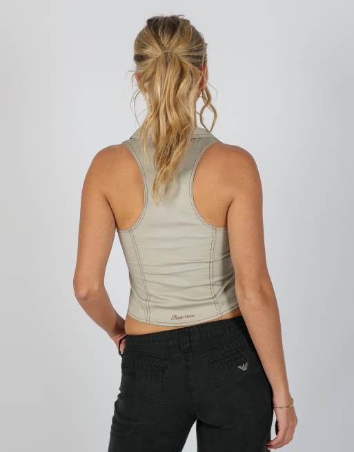Vintage Sarah Chole XS woven top in beige, 2 of 4
