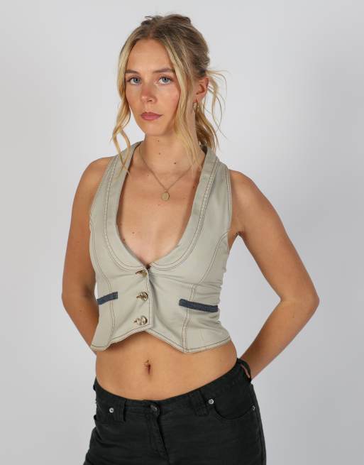 Vintage Sarah Chole XS woven top in beige, 3 of 4