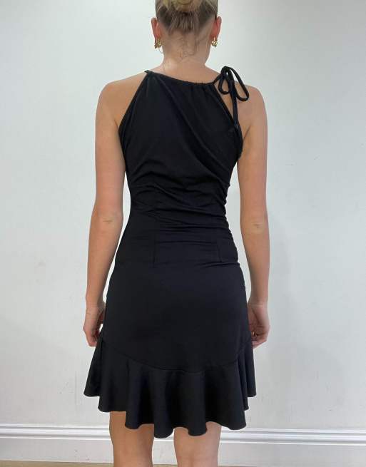 second hand black tie dresses Vintage Oleg Cassini Black Tie Beaded Evening Dress w/ Cutwork Bodice   Modig