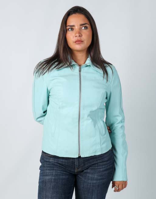 Vintage Sasgh&SHS S leather jacket in turquoise