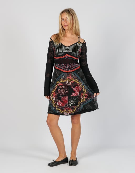 Vintage Save The Queen M woven midi dress in black