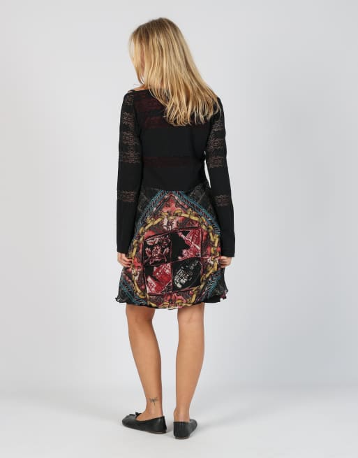 Vintage Save The Queen M woven midi dress in black, 3 of 4