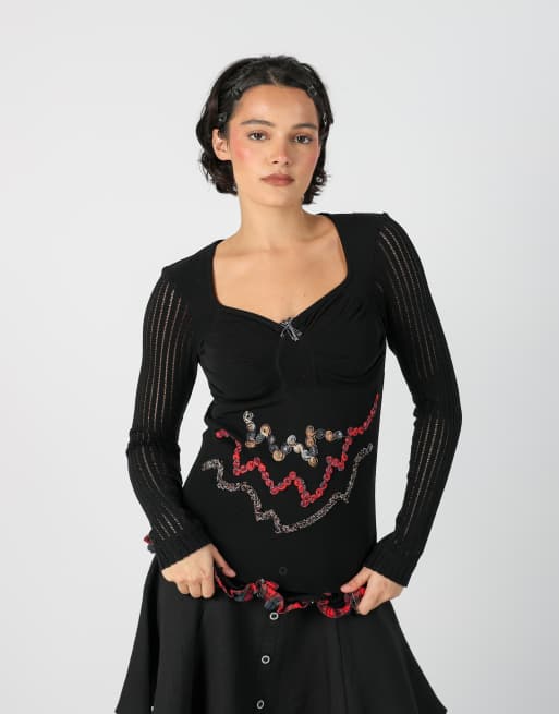 Vintage Save The Queen S long sleeve top in black, 3 of 4