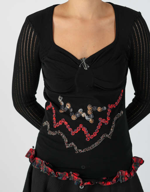 Vintage Save The Queen S long sleeve top in black, 4 of 4