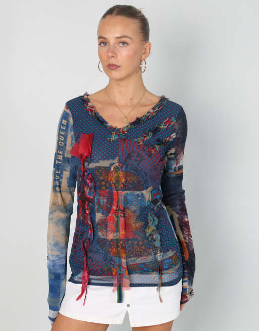 Vintage Save The Queen S long sleeve top in navy blue