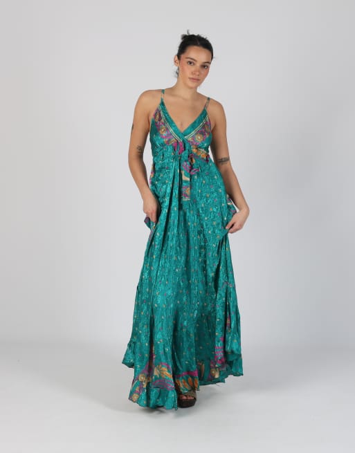 Vintage Saxx Collection XS woven maxi dress in turquoise