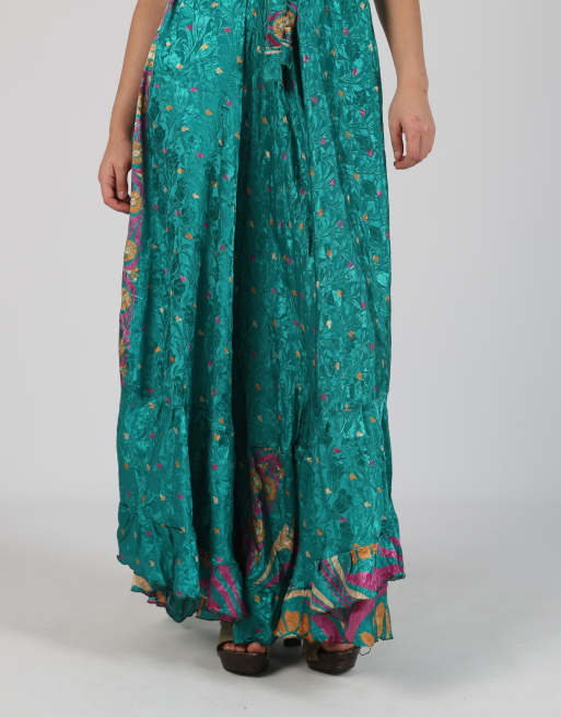 Vintage Saxx Collection XS woven maxi dress in turquoise, 2 of 4