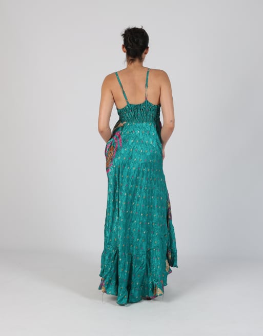 Vintage Saxx Collection XS woven maxi dress in turquoise, 3 of 4