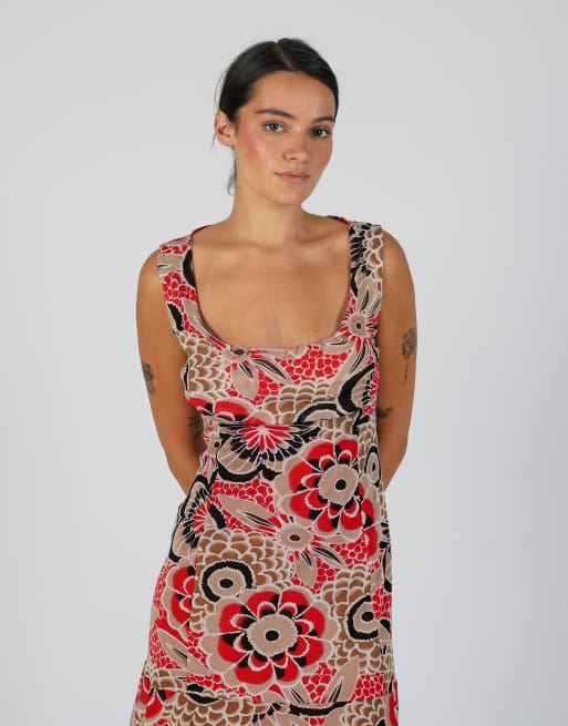 Vintage Scelte D'Autore S printed woven midi dress in tan, 4 of 4