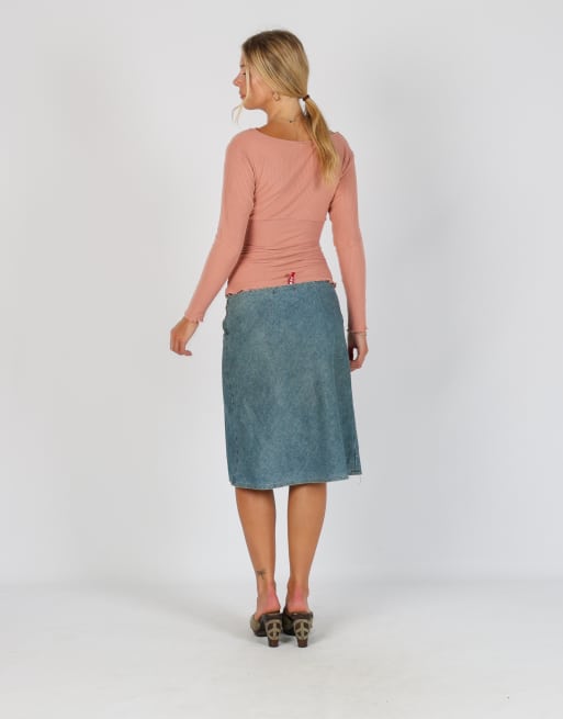 Vintage Scoop S denim midi skirt in blue, 3 of 4