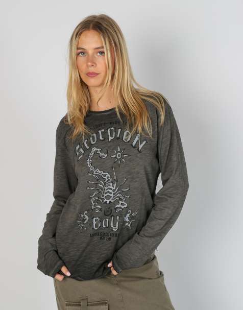 Vintage Scorpion Bay L long sleeve top in charcoal grey - view 1