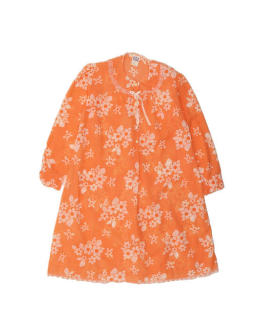 Vintage See Through A-line Dress UK 12 Medium In Orange Floral
