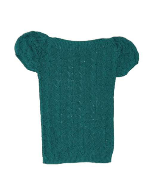 Vintage See Through Boat Neck Jumper Sweater UK 12 Medium In Green