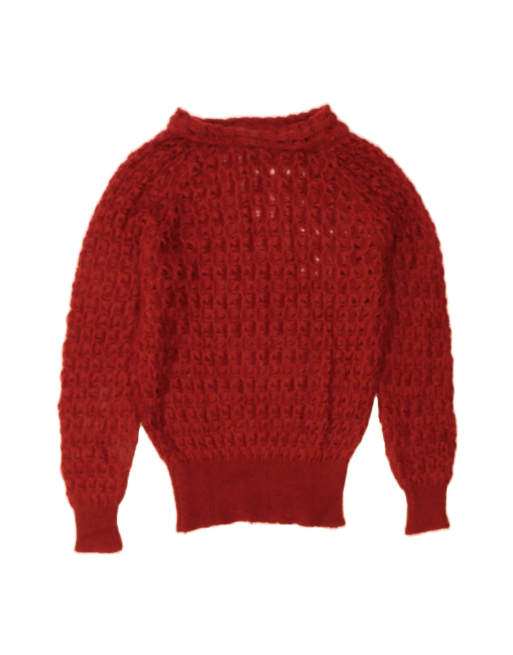 Vintage See Through Boat Neck Jumper Sweater UK 14 Medium In Burgundy