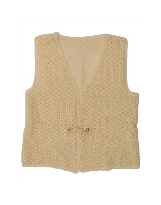 Vintage See Through Cardigan Sweater UK 16 Large In Off In White