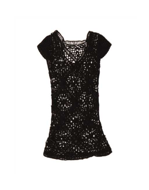 Vintage See Through Crochet A-line Dress UK 10 Small In Black