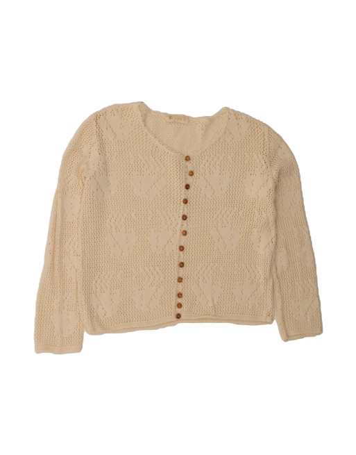 Vintage See Through Crop Cardigan Sweater UK 18 XL In Beige
