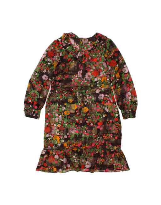 Vintage See Through Sheath Dress UK 14 Medium In Brown Floral