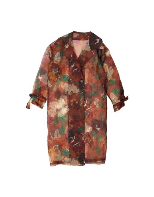 Vintage See Through Shirt Dress UK 16 Large In Brown Floral