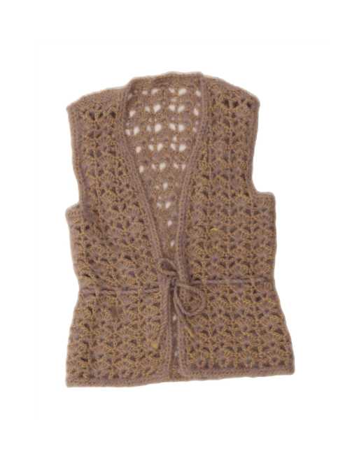 Vintage See Through Sleeveless Cardigan Sweater UK 16 Large In Grey