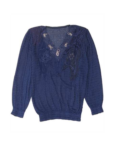 Vintage See Through V-neck Jumper Sweater UK 16 Large In Blue - view 1