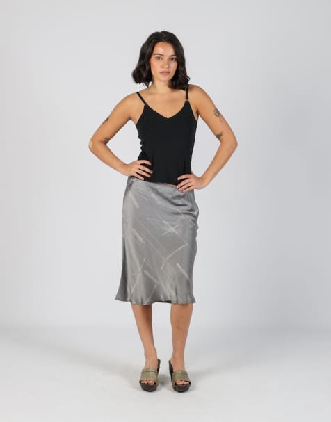 Vintage Sem Milano S woven midi skirt in grey - view 1