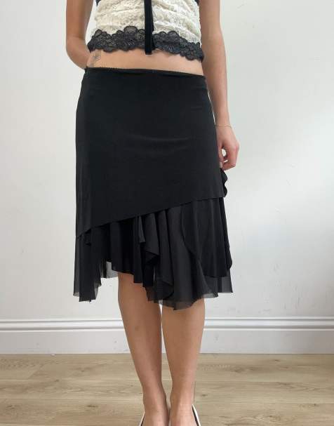 Vintage semi sheer midi skirt in black - view 1