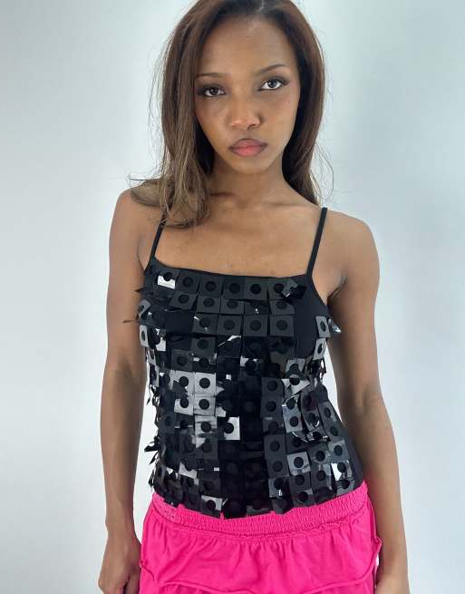 Vintage sequin cami top in black