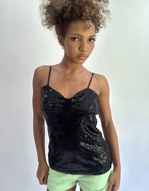 Vintage sequin cami top in black