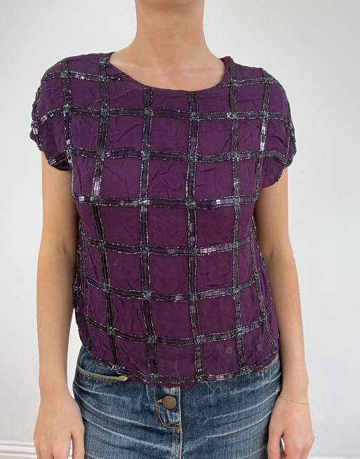 Vintage sequin detail top in purple