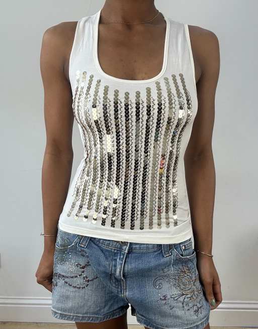 Vintage sequin tank top in white