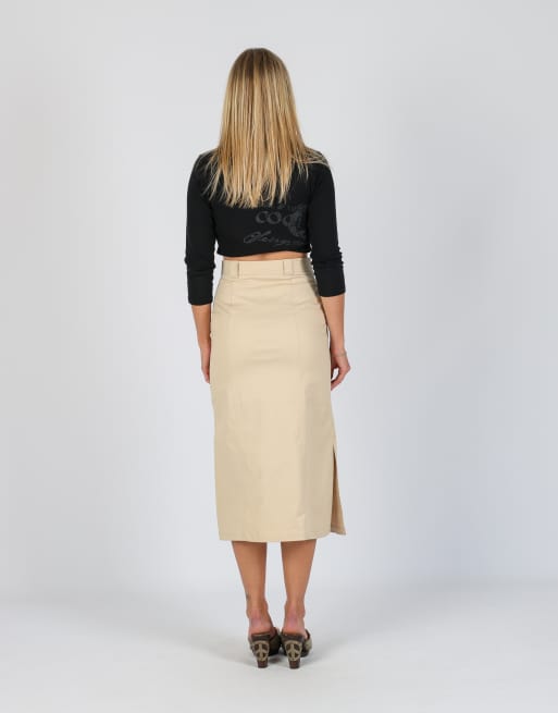 Vintage Serena XS woven maxi skirt in beige, 3 of 4
