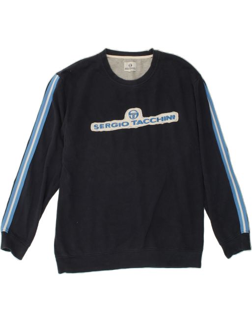 Vintage Sergio Tacchini Size 2XL Graphic Sweatshirt Jumper in Navy Blue