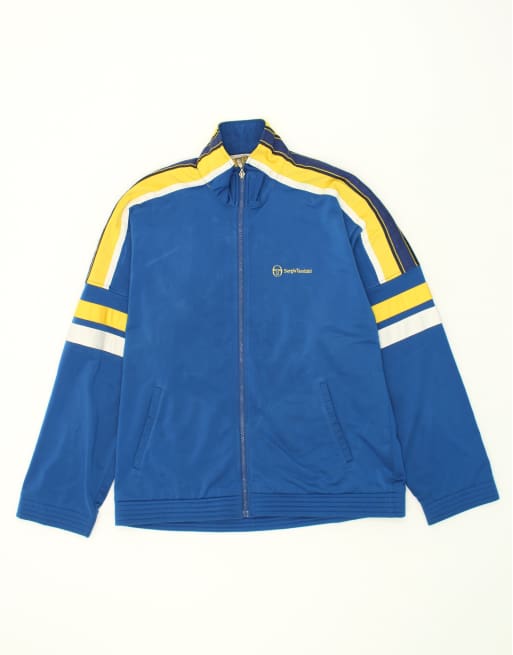 Vintage Sergio Tacchini Size L Colourblock Tracksuit Top Jacket in Blue