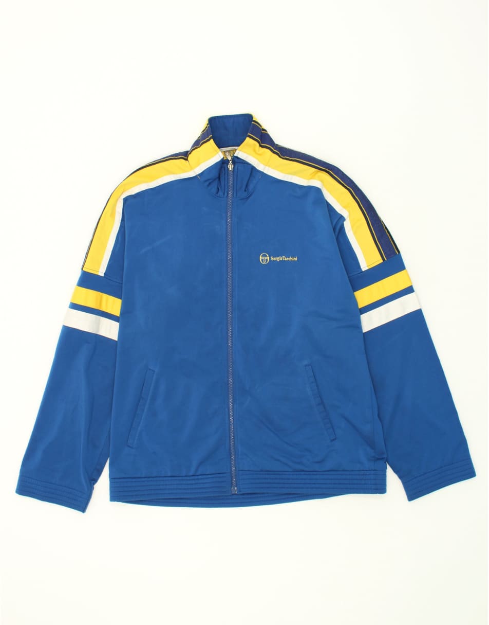 Vintage Sergio Tacchini Size L Colourblock Tracksuit Top Jacket in Blue