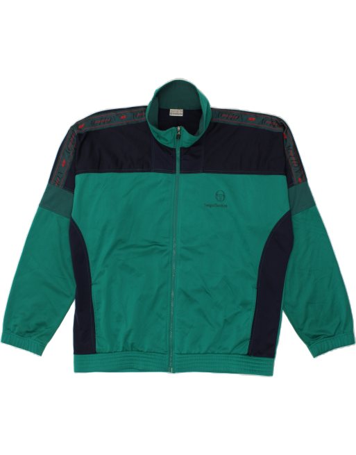 Vintage Sergio Tacchini Size XL Colourblock Graphic Tracksuit Top Jacket in Green