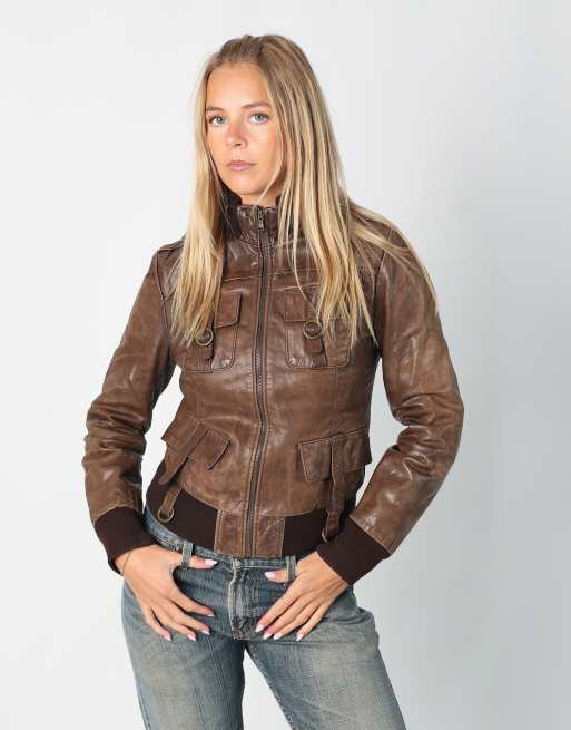 Vintage Sexy Woman S leather jacket in brown