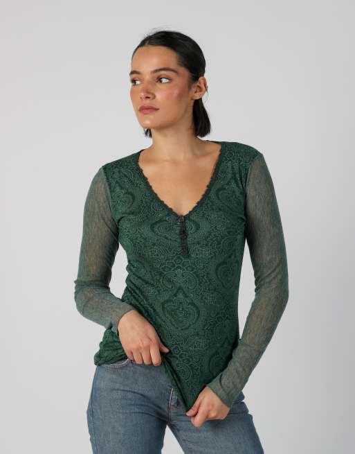 Vintage Shake S long sleeve top in dark green, 3 of 4
