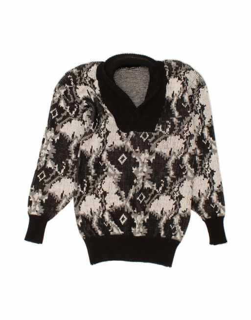 Vintage Shawl Neck Jumper Sweater UK 14 Medium In Black