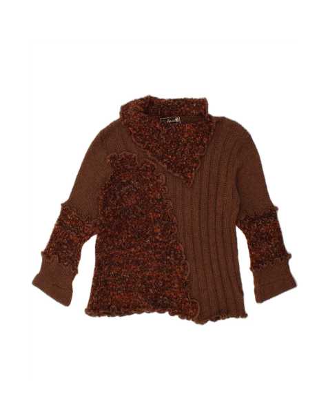 Vintage Shawl Neck Jumper Sweater UK 20 2XL In Brown - view 1