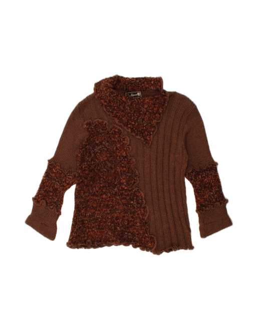 Vintage Shawl Neck Jumper Sweater UK 20 2XL In Brown