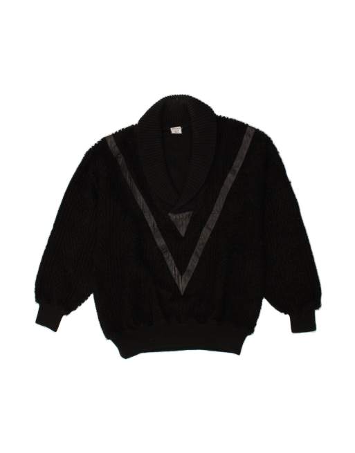 Vintage Shawl Neck Jumper Sweater UK 46/48 2XL In Black